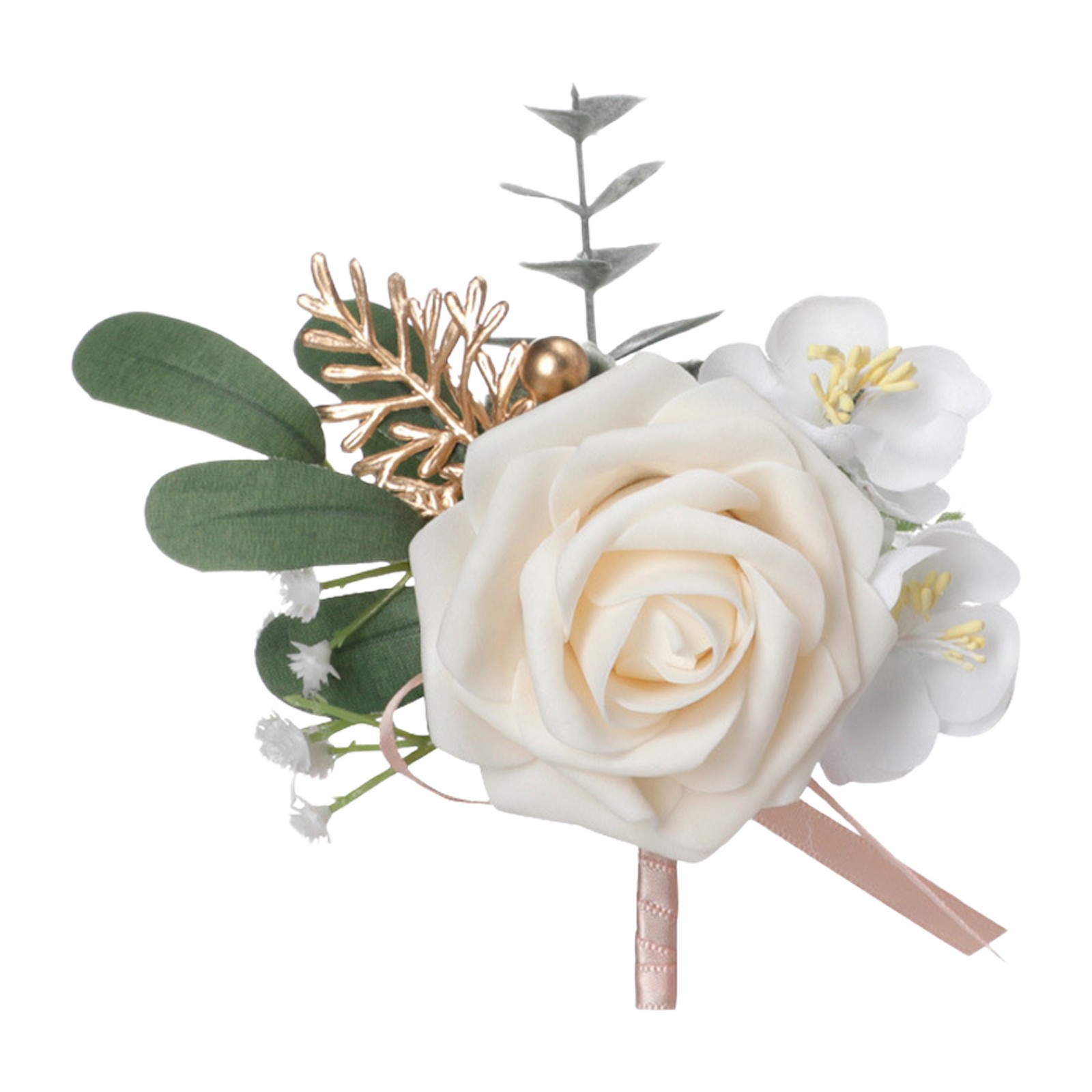thumbnail image 2 of Boutonniere de Boda Rosa Artificial - Flores de Seda, Decoración de Perlas y Clip Ajustable - Boutonniere para Novio/Padrino en Bodas/Fiestas, 2 of 2
